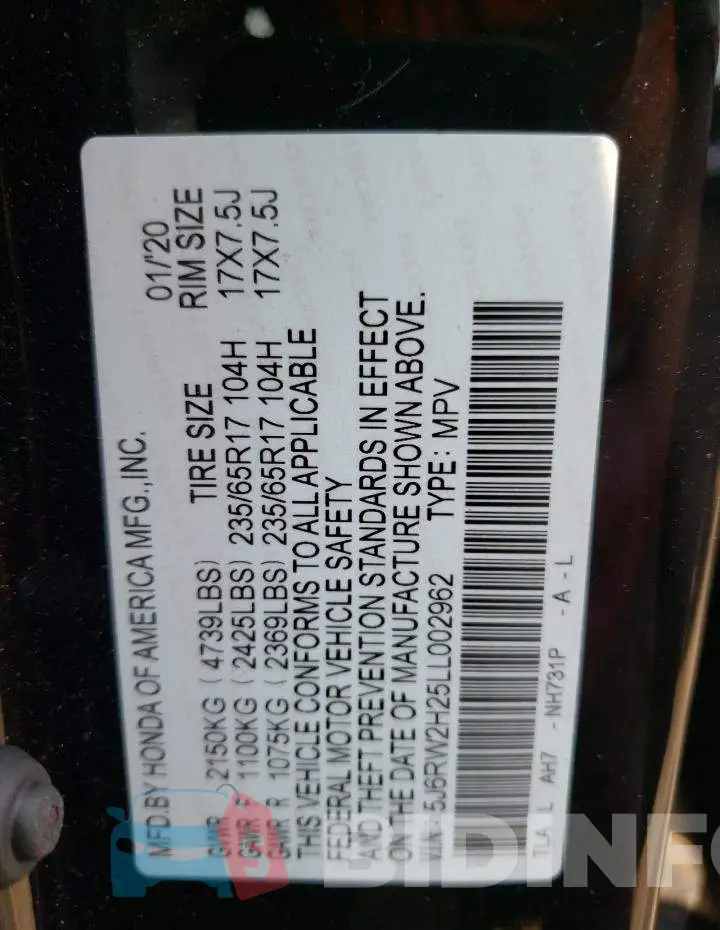 5J6RW2H25LL002962 Photo# 12