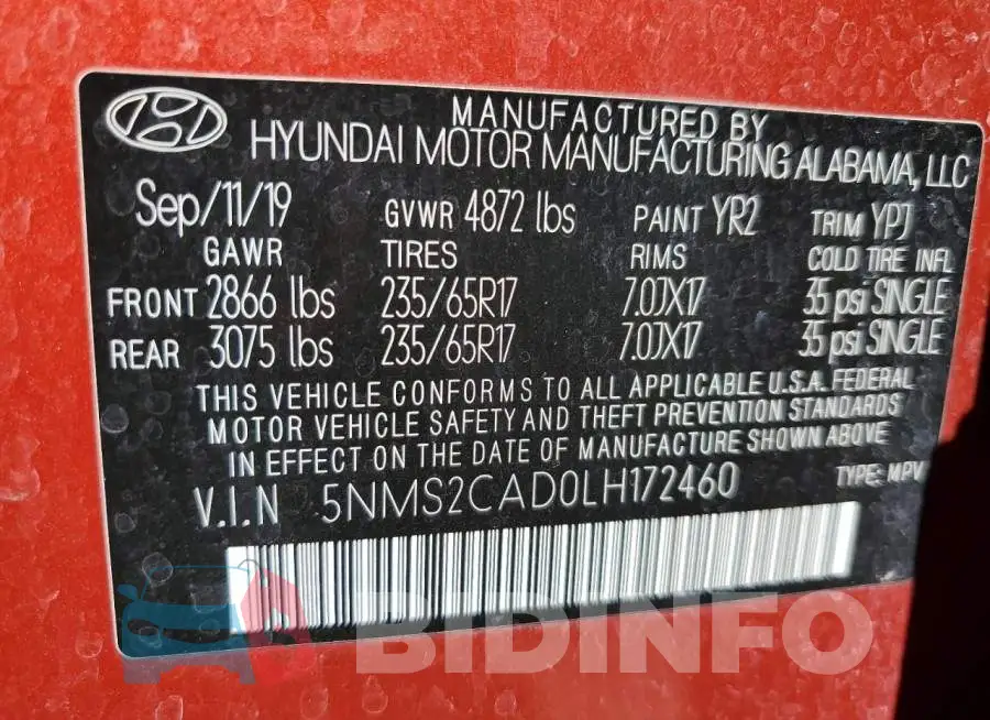 5NMS2CAD0LH172460 Photo# 12
