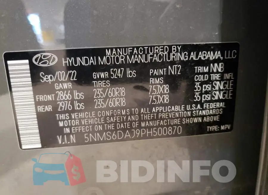 5NMS6DAJ9PH500870 Photo# 14
