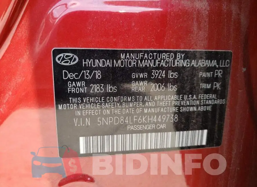5NPD84LF6KH449738 Photo# 12