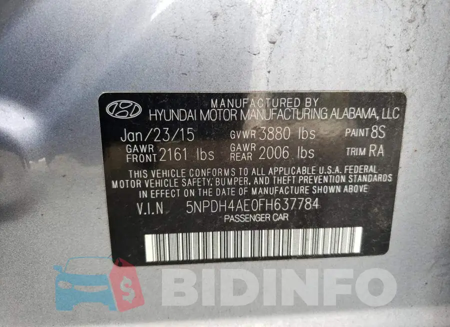 5NPDH4AE0FH637784 Photo# 13
