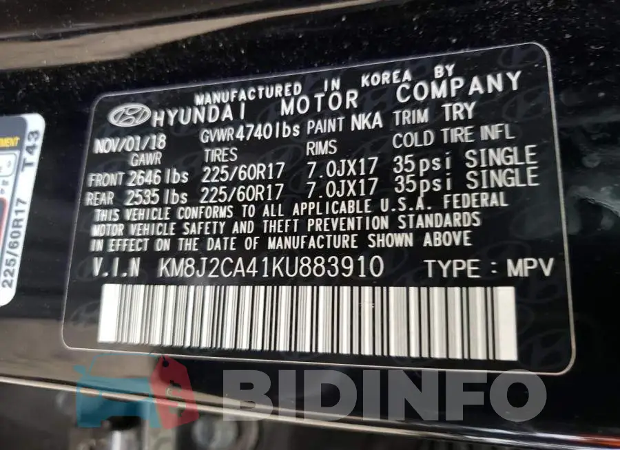 KM8J2CA41KU883910 Photo# 12