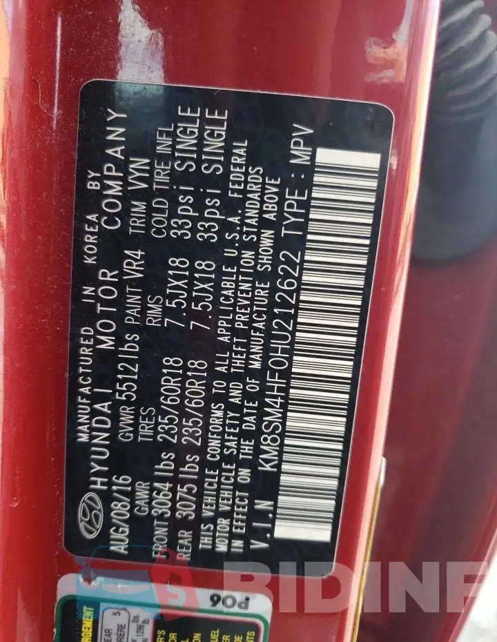 KM8SM4HF0HU212622 Photo# 12