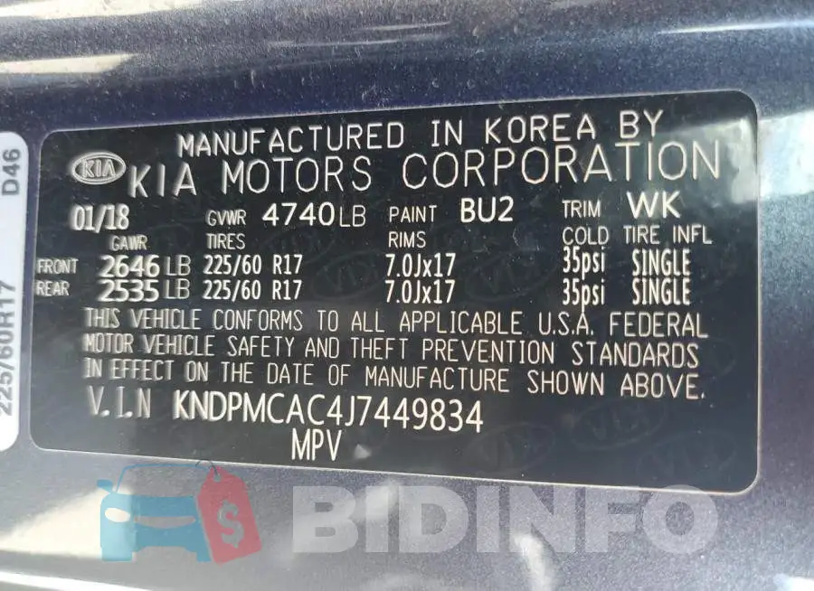 KNDPMCAC4J7449834 Photo# 13
