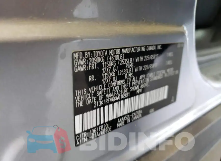 2T3K1RFV6KW016991 Photo# 13