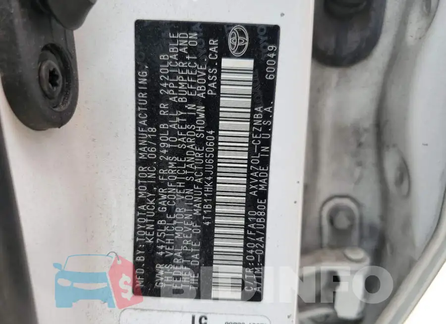 4T1B11HK4JU650604 Photo# 12