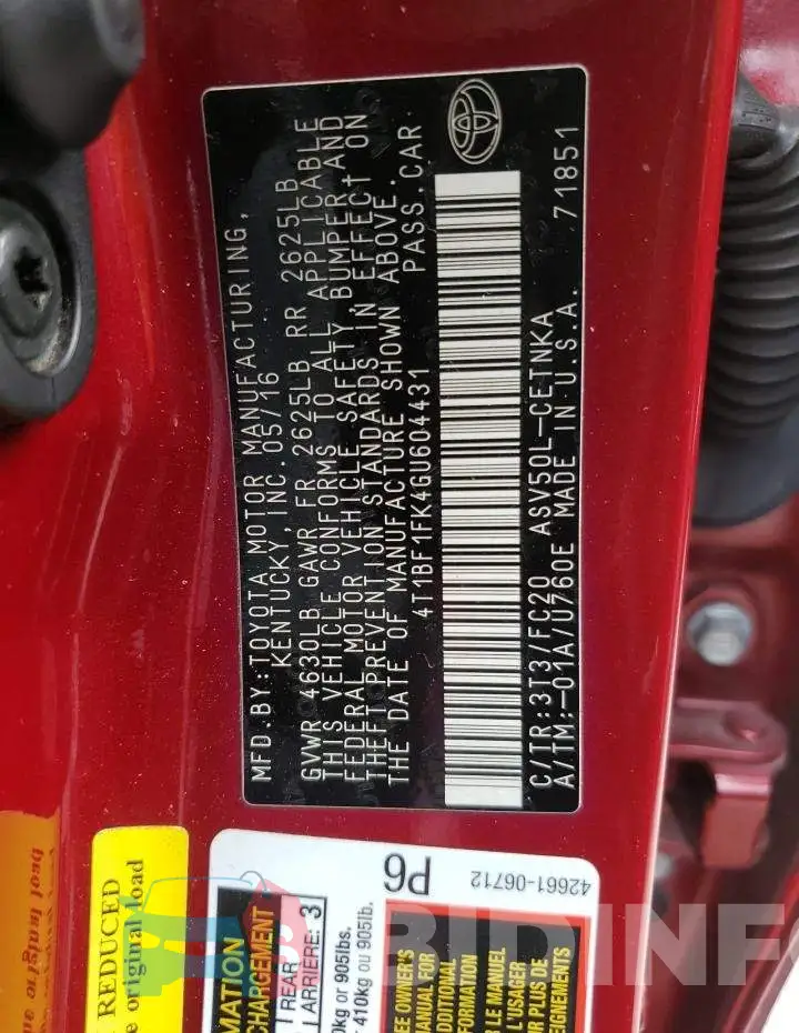 4T1BF1FK4GU604431 Photo# 12