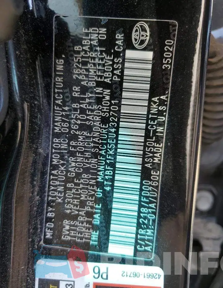 4T1BF1FK5EU432701 Photo# 12