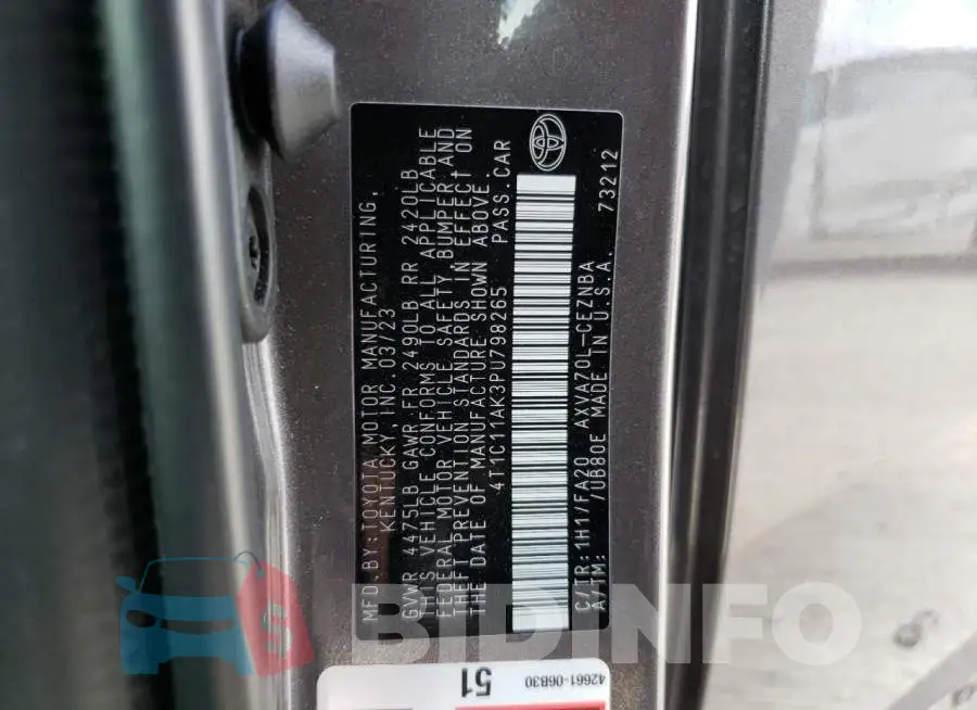 4T1C11AK3PU798265 Photo# 12