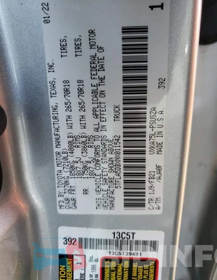 5TFLA5DBXNX011542 Photo# 12