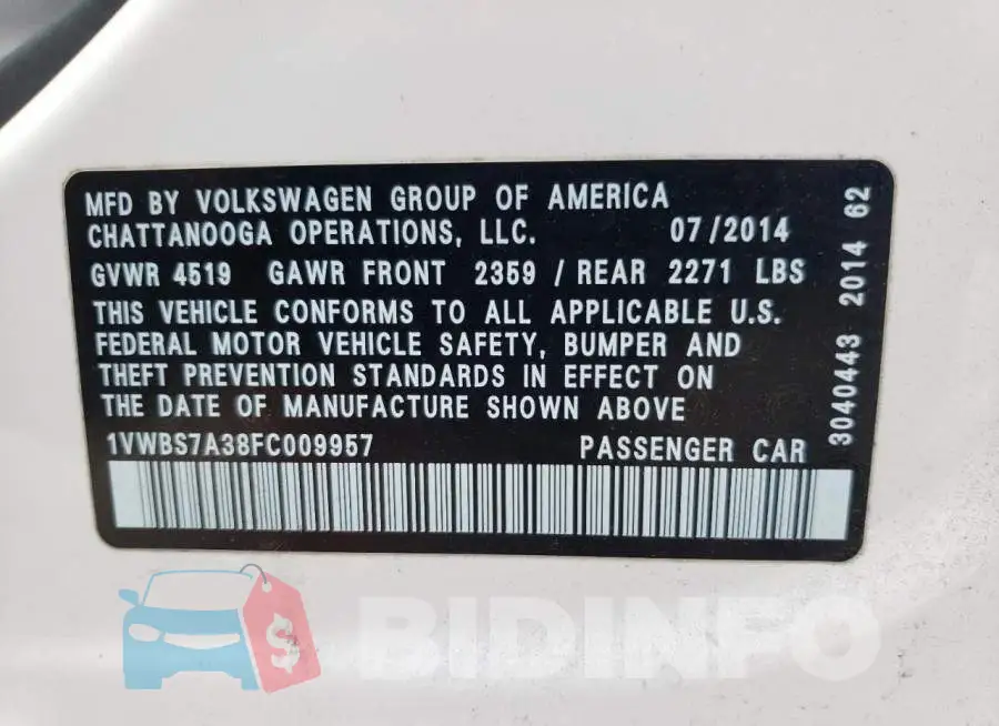 1VWBS7A38FC009957 Photo# 12