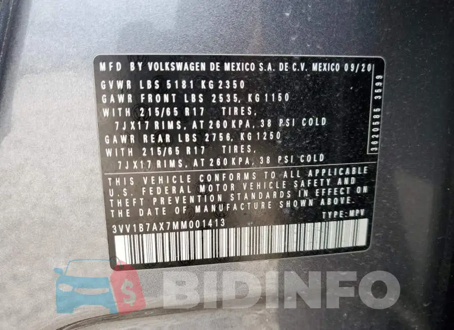 3VV1B7AX7MM001413 Photo# 13