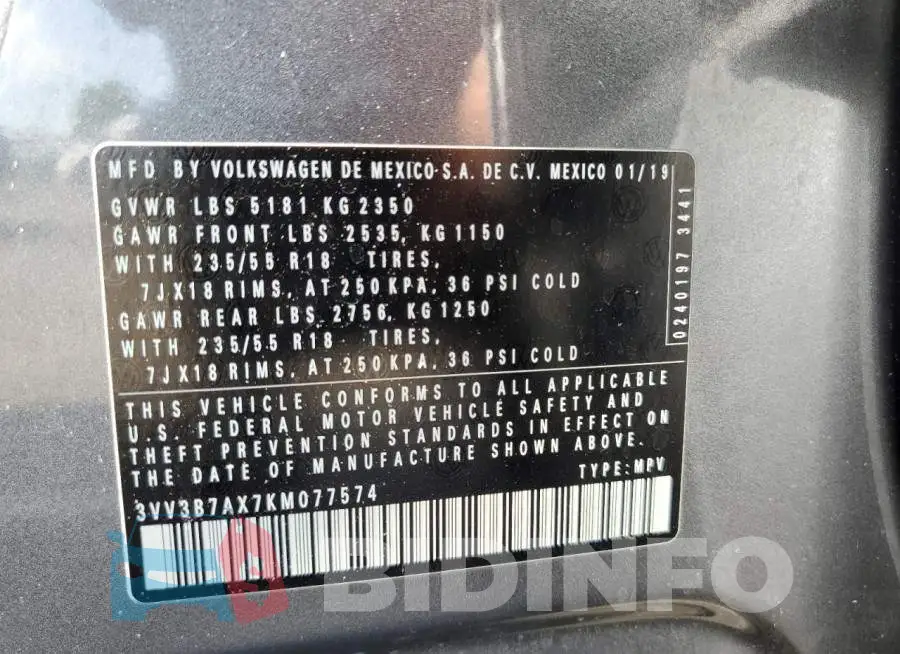3VV3B7AX7KM077574 Photo# 13