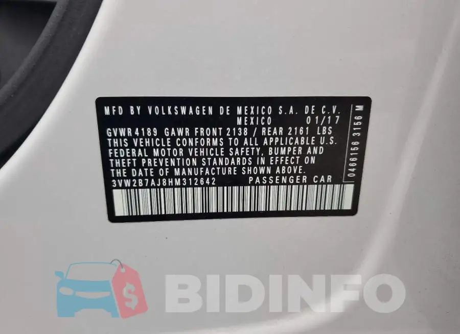 3VW2B7AJ8HM312642 Photo# 12
