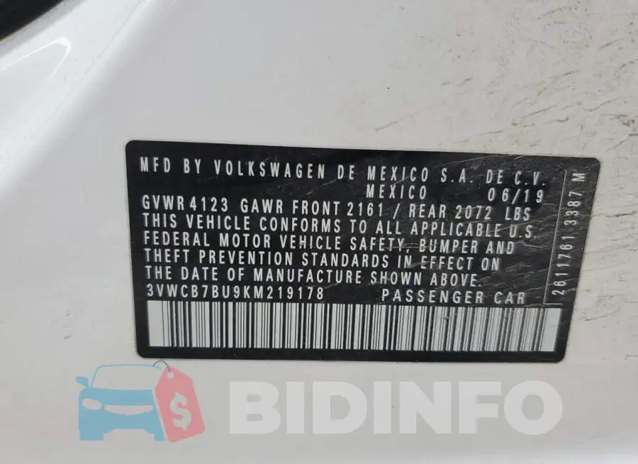 3VWCB7BU9KM219178 Photo# 12