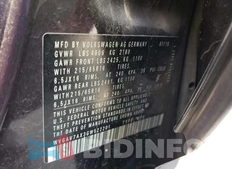 WVGAV7AX3GW522201 Photo# 13