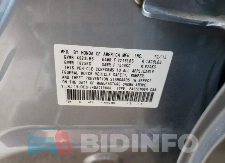 19UDE2F74GA019840 Photo# 12