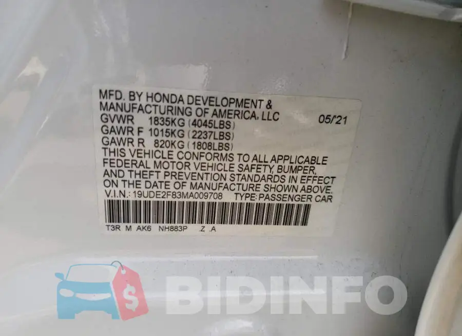 19UDE2F83MA009708 Photo# 12