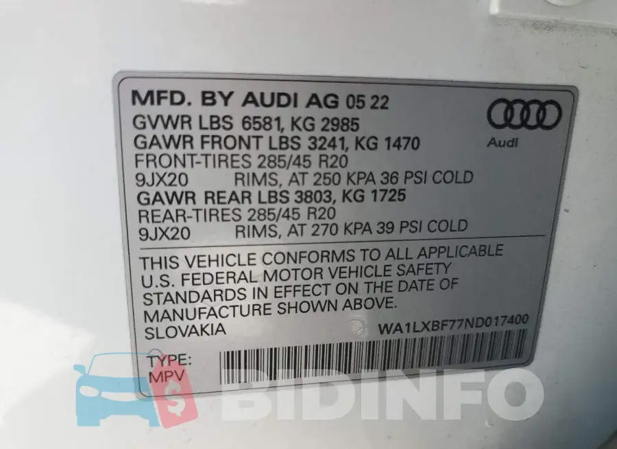 WA1LXBF77ND017400 Photo# 14