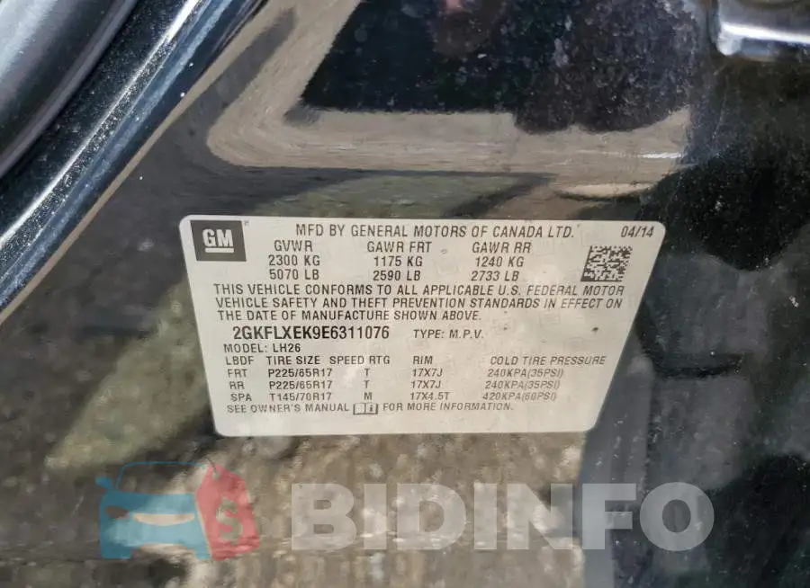 2GKFLXEK9E6311076 Photo# 12