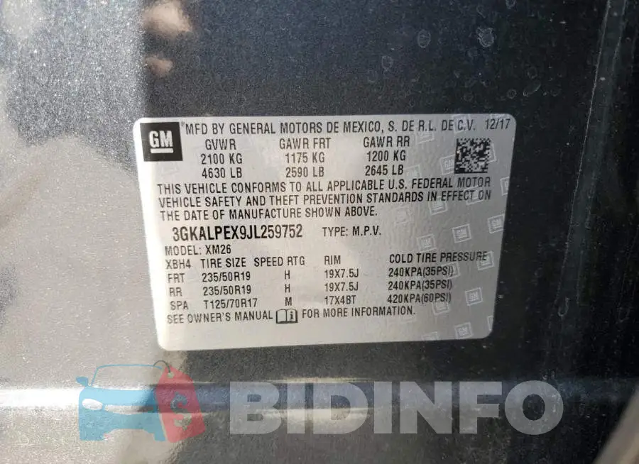 3GKALPEX9JL259752 Photo# 14