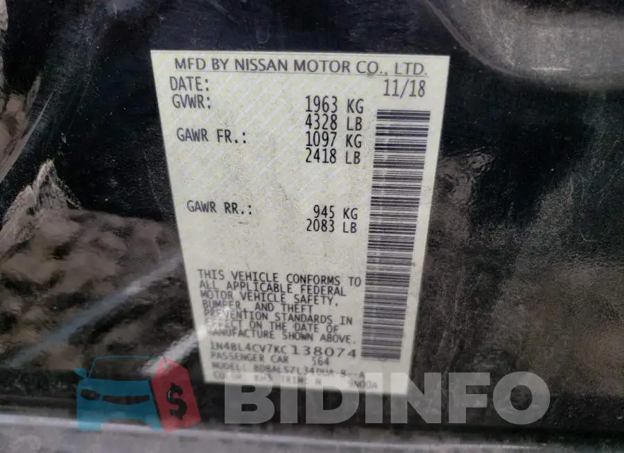 1N4BL4CV7KC138074 Photo# 12