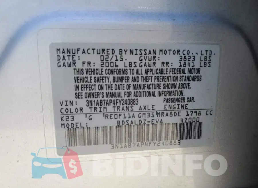 3N1AB7AP4FY240883 Photo# 13