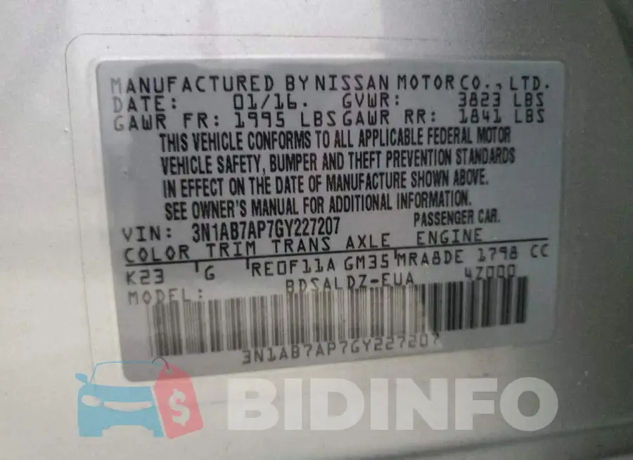3N1AB7AP7GY227207 Photo# 13