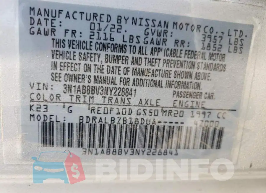 3N1AB8BV3NY228841 Photo# 12