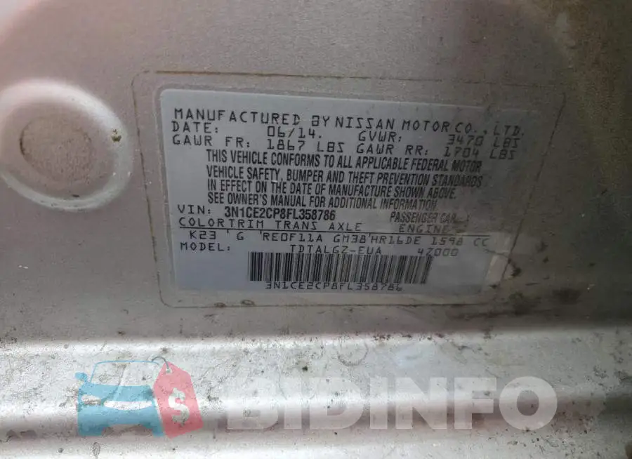3N1CE2CP8FL358786 Photo# 12