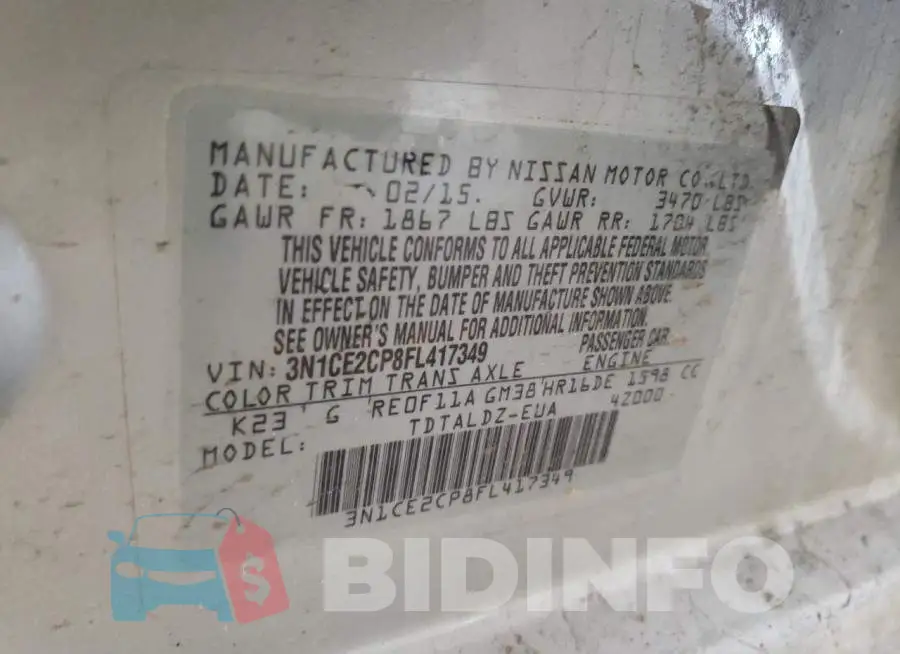 3N1CE2CP8FL417349 Photo# 12