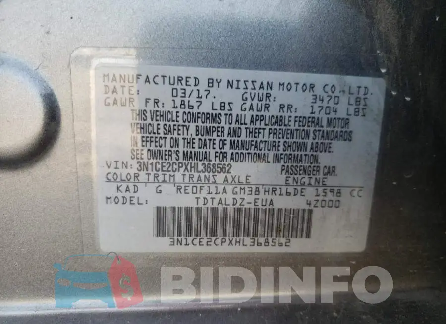 3N1CE2CPXHL368562 Photo# 12