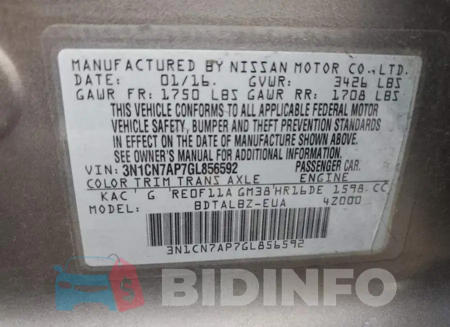 3N1CN7AP7GL856592 Photo# 13