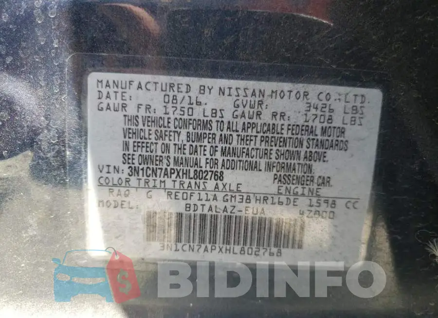 3N1CN7APXHL802768 Photo# 12