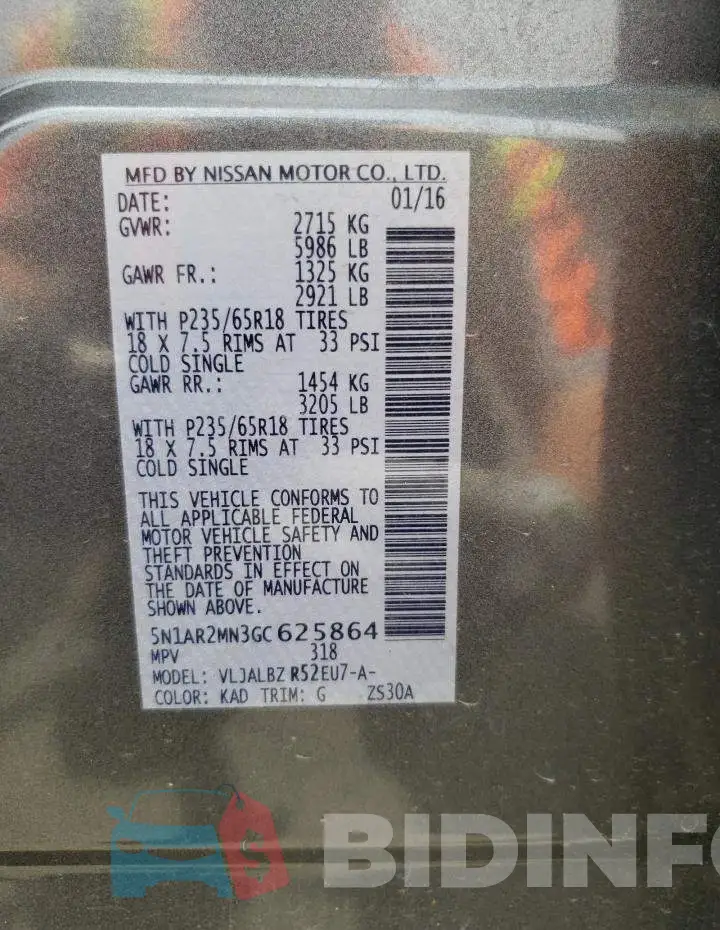 5N1AR2MN3GC625864 Photo# 13
