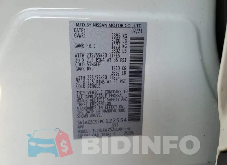 5N1AZ2CS5PC122554 Photo# 12