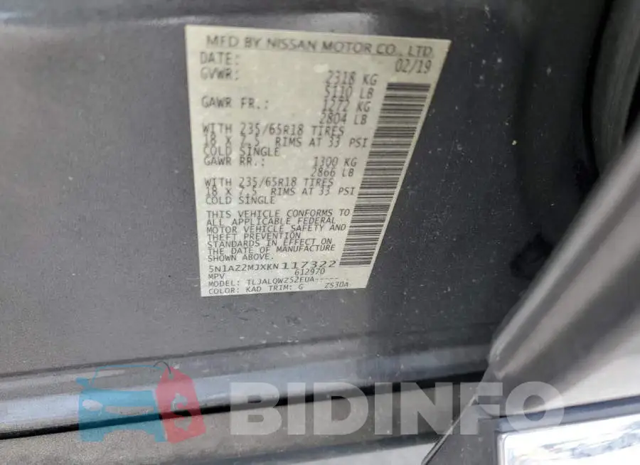 5N1AZ2MJXKN117322 Photo# 14