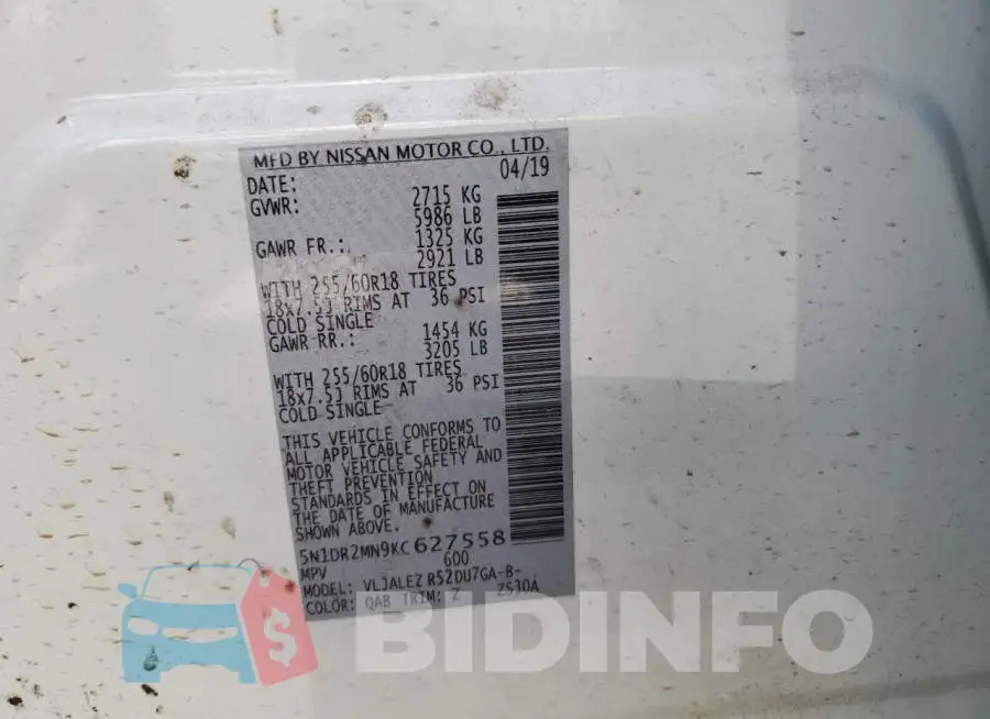 5N1DR2MN9KC627558 Photo# 13