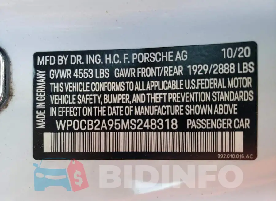 WP0CB2A95MS248318 Photo# 12