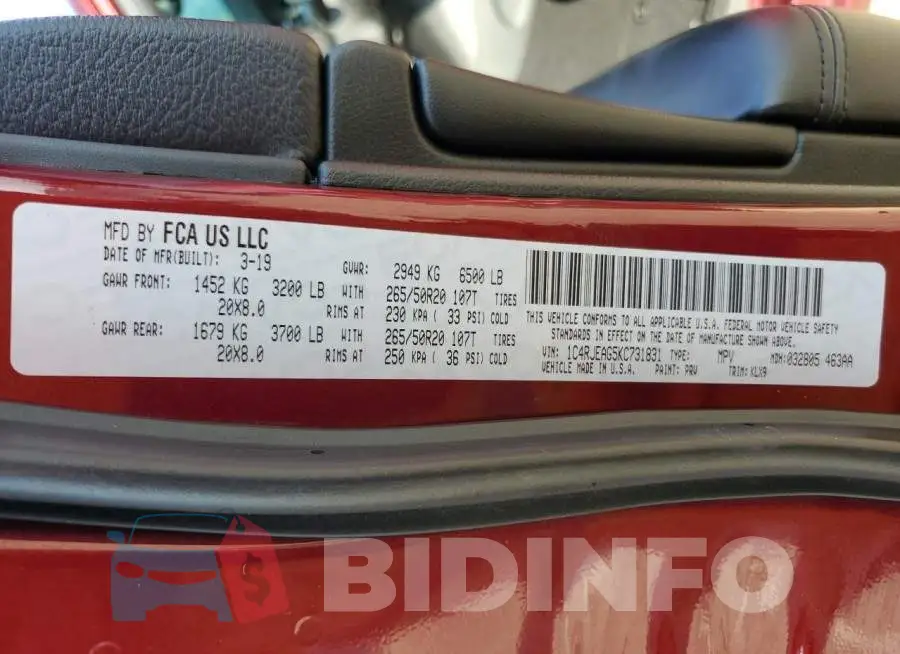 1C4RJEAG5KC731831 Photo# 13