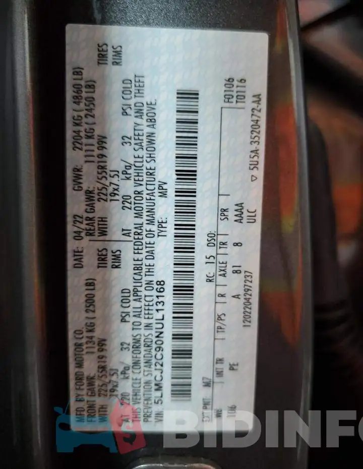 5LMCJ2C90NUL13168 Photo# 13