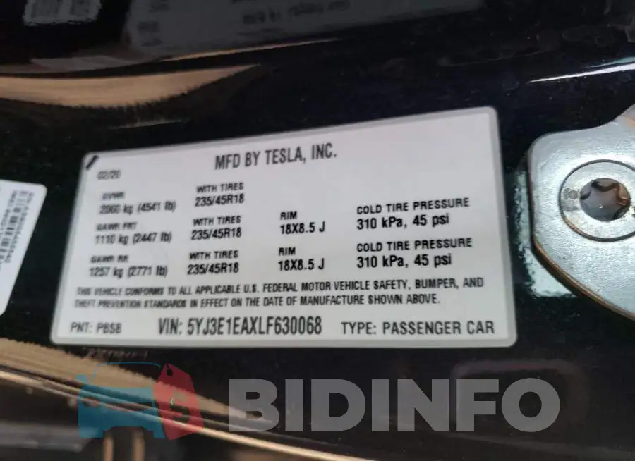 5YJ3E1EAXLF630068 Photo# 12