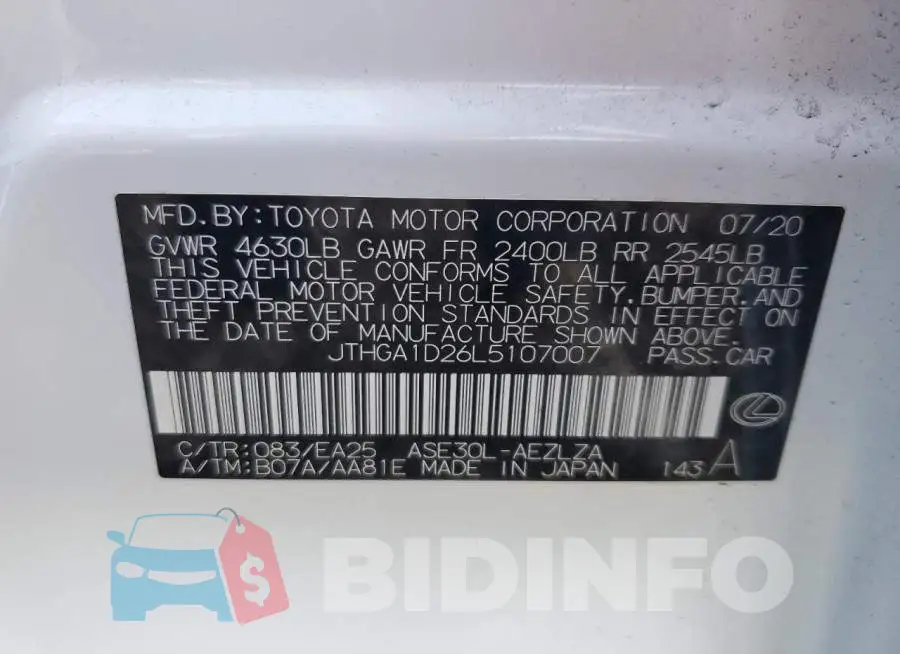 JTHGA1D26L5107007 Photo# 13