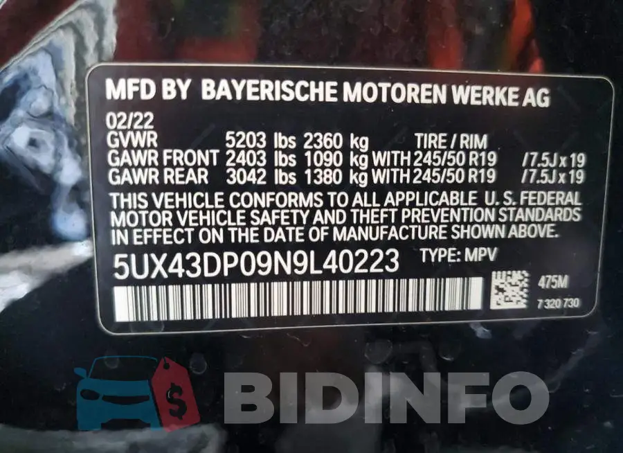 5UX43DP09N9L40223 Photo# 13