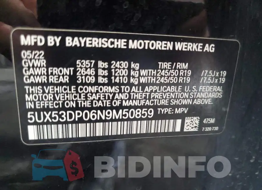 5UX53DP06N9M50859 Photo# 13