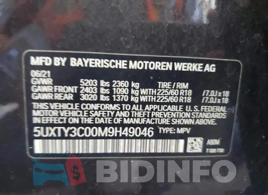 5UXTY3C00M9H49046 Photo# 13