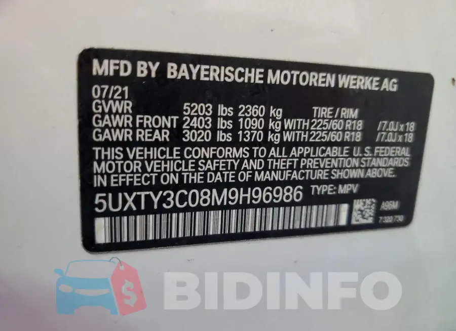 5UXTY3C08M9H96986 Photo# 12