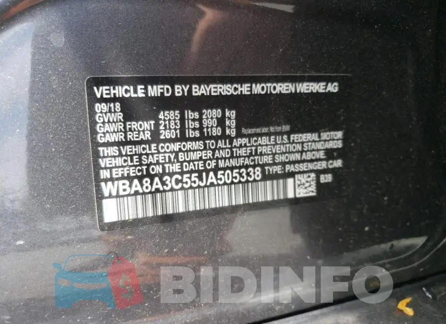 WBA8A3C55JA505338 Photo# 12