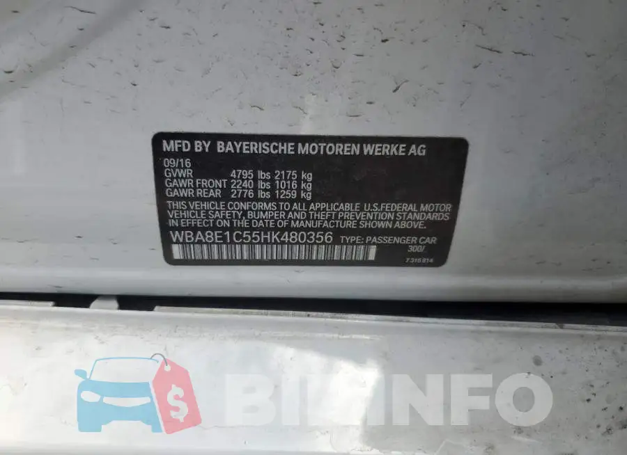 WBA8E1C55HK480356 Photo# 12