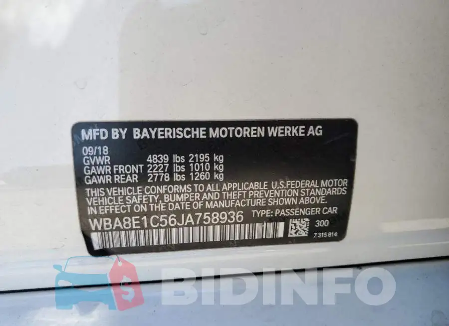 WBA8E1C56JA758936 Photo# 12